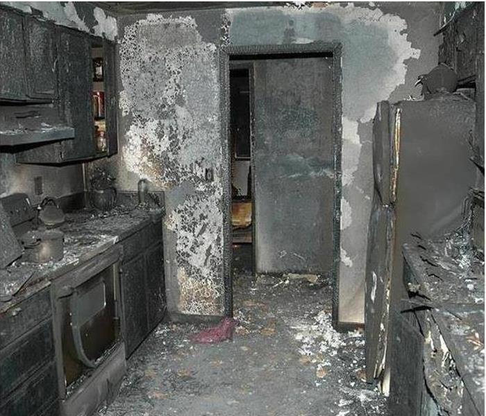 Fire damage in a kitchen 