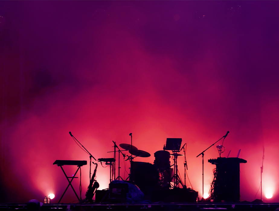 a drumset on stage for a performance